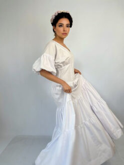 Maxivestido manga farol blanco