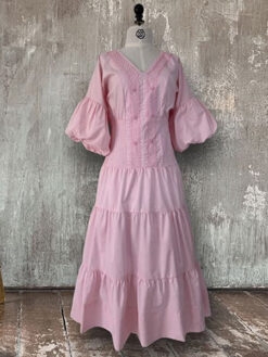 Maxivestido manga farol rosa