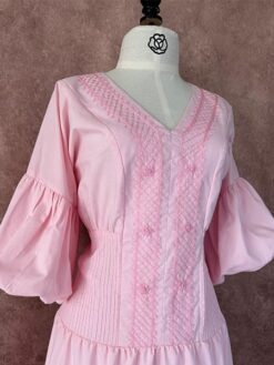Alternative view of Maxivestido manga farol rosa